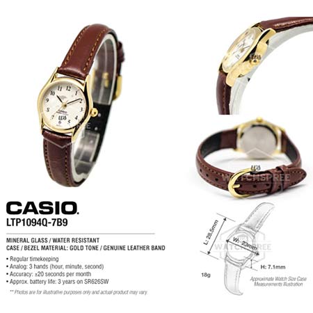 นาฬิกาข้อมือผู้หญิง-Casio-รุ่น--LTP-1094Q-สายหนังแท้